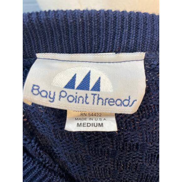 Vintage 1980s Floral Novelty Knit Short Sleeve Sweater Red White Blue Med - Picture 9 of 10